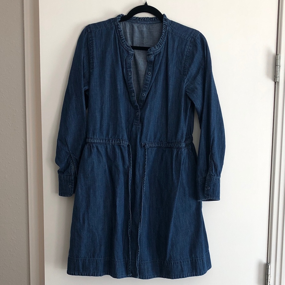 Free Assembly Ruffle Neck Denim Mini Dress in Medium Indigo Sz S